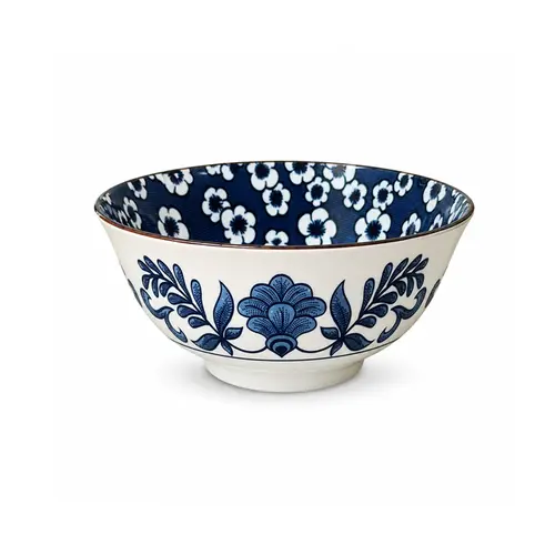 Bowl Tigela Cerâmica Flor Azul Branco 600ml 15,5x7,5cm 1un.