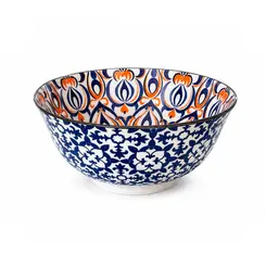 Bowl Tigela em Cerâmica Laranja e Azul 600ml 15,5x7,5cm 1un.