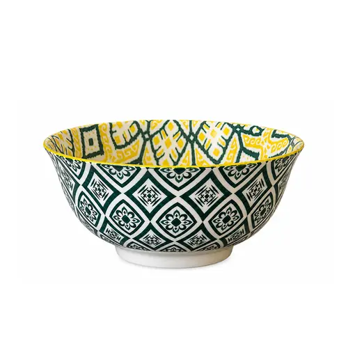 Bowl Tigela em Cerâmica Amarelo e Verde 600ml 15,5x7,5cm 1un