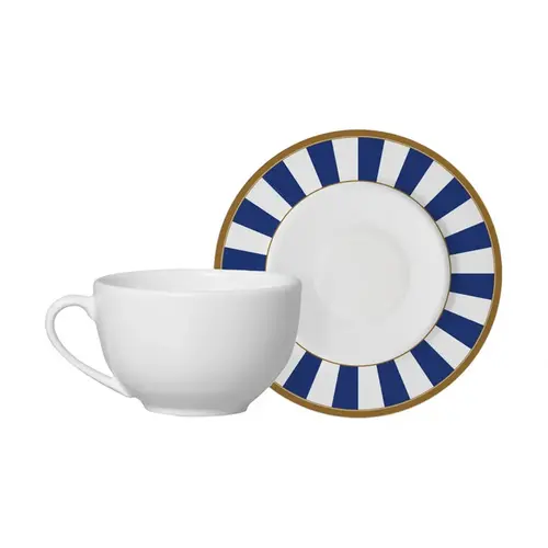Xicara de Chá com Pires em Cerâmica Stripe Linhas Azul 250 ml - 1 Unid.