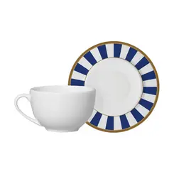 Xicara de Chá com Pires em Cerâmica Stripe Linhas Azul 250 ml - 1 Unid.