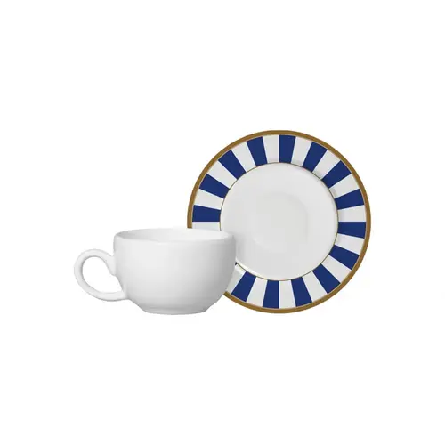 Xicara de Café com Pires em Cerâmica Stripe Linhas Azul 85 ml - 1 Unid.