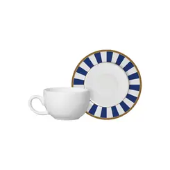 Xicara de Café com Pires em Cerâmica Stripe Linhas Azul 85 ml - 1 Unid.