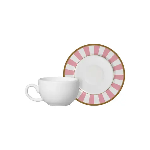 Xícara de Café com Pires em Cerâmica Stripe Linhas Rosa 85ml - 1 Unid.