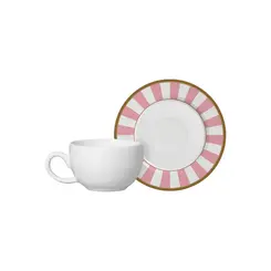 Xícara de Café com Pires em Cerâmica Stripe Linhas Rosa 85ml - 1 Unid.