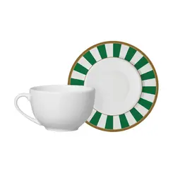 Xícara de Chá com Pires em Cerâmica Stripe Linhas Verde 250ml - 1 Unid.