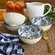 Kit 4 Bowls Tigelas Cerâmica Flor Azul Branco 280ml Caixa Presente