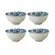 Kit 4 Bowls Tigelas Cerâmica Flor Azul Branco 280ml Caixa Presente