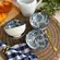 Kit 4 Bowls Tigelas Cerâmica Flor Azul Branco 280ml Caixa Presente