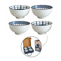 Kit 4 Bowls Tigelas Cerâmica Azul Branco Duo 280ml Caixa Presente