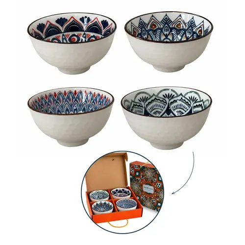 Kit 4 Bowls Tigelas Cerâmica Coloridos 280ml Caixa Presente