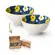 Kit 2 Bowls Tigelas Cerâmica Flor Azul Amarelo 280ml Caixa Presente