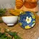 Kit 2 Bowls Tigelas Cerâmica Flor Azul Amarelo 280ml Caixa Presente