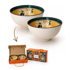Kit 2 Bowls Tigelas Cerâmica Jardim Floral 280ml Caixa Presente