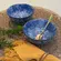 Kit 2 Bowls Tigelas Cerâmica Folia Azul Branco 280ml 12x6cm