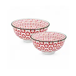 Kit 2 Bowls Tigelas Cerâmica Rosália Vermelho 280ml 12x6cm