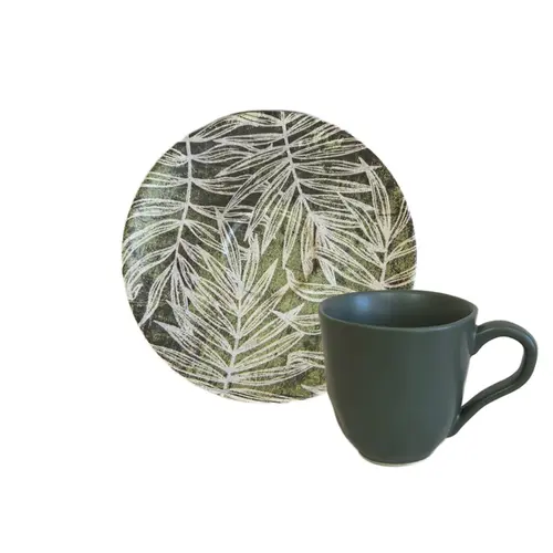 Xícara de Café e Pires em Cerâmica Coup Herbarium Verde 120ml - 1 Unid.