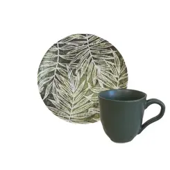 Xícara de Café e Pires em Cerâmica Coup Herbarium Verde 120ml - 1 Unid.