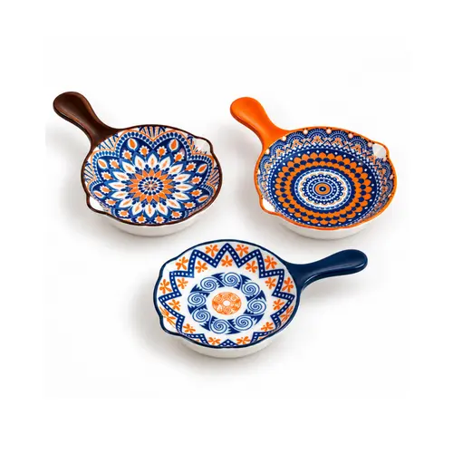 Kit 3 Mini Bowls Molheiras Cerâmica Estampadas 50ml com Cabo