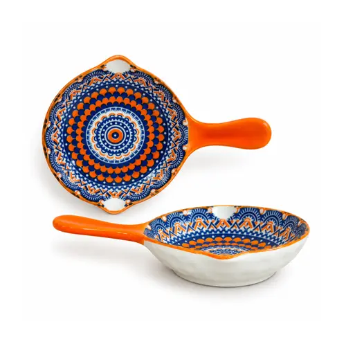 Kit 2 Mini Bowls Molheiras Cerâmica Estampadas 50ml Cabo Laranja
