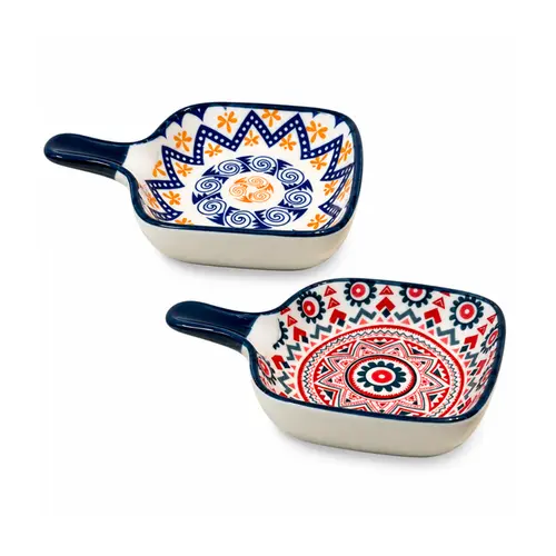 Kit 2 Mini Bowls Molheiras Quadrados Estampados 50ml com Cabo