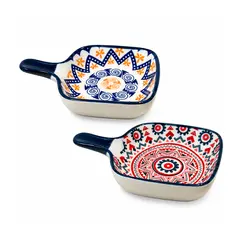 Kit 2 Mini Bowls Molheiras Quadrados Estampados 50ml com Cabo