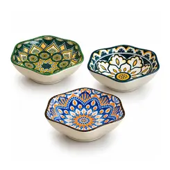 Kit 3 Mini Bowls Molheiras Hexagonais Cerâmica Coloridos 100ml