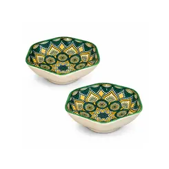 Kit 2 Mini Bowls Molheiras Hexagonais Cerâmica Verde Amarelo 100ml