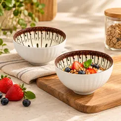 Jogo Bowls Cerâmica 2 Pcs Florata Listrado 11,5cmx6cm 280ml