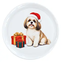 Prato Sobremesa em Cerâmica Natal Ho Ho Dogs Shih-Tzu - 1 Unid.